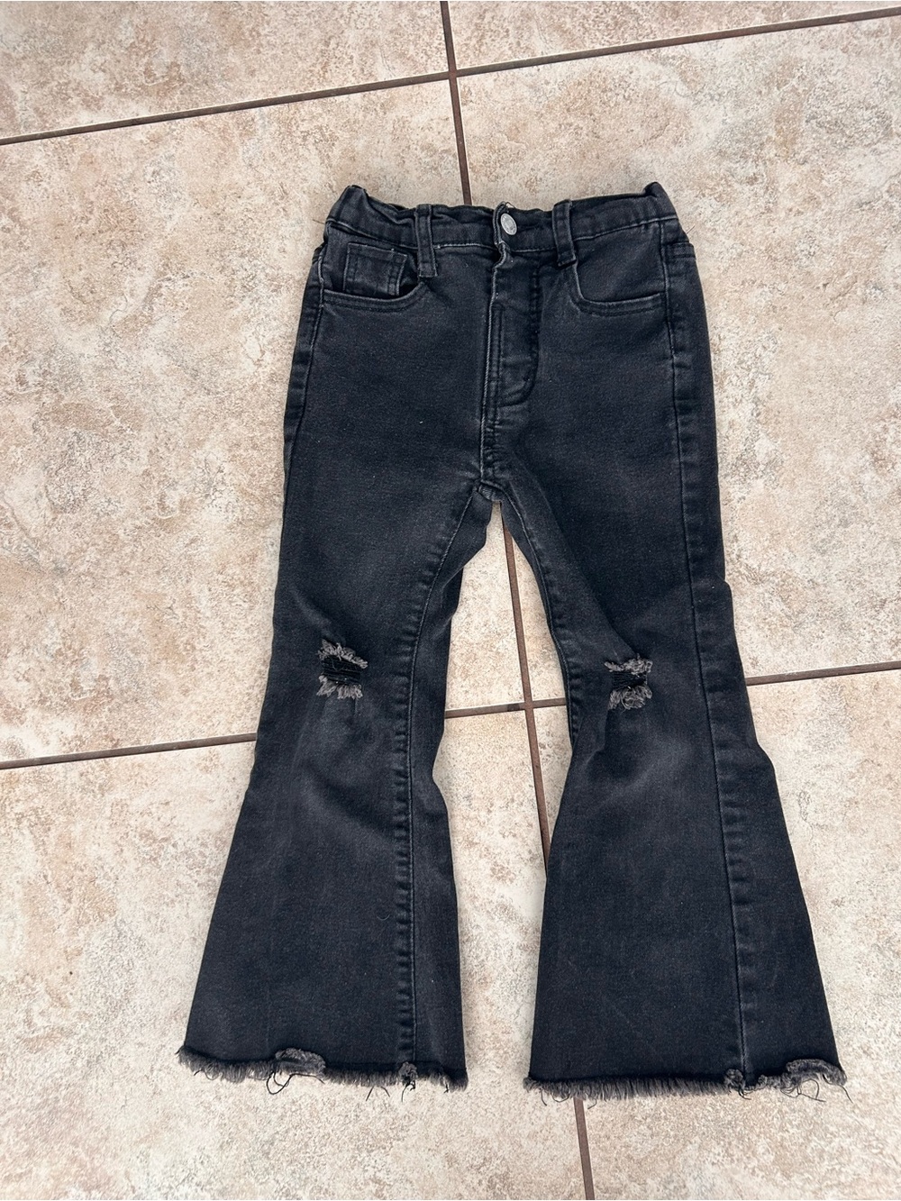 Black Bell Bottom Distressed Raw-Hem Jeans kids 6 years
